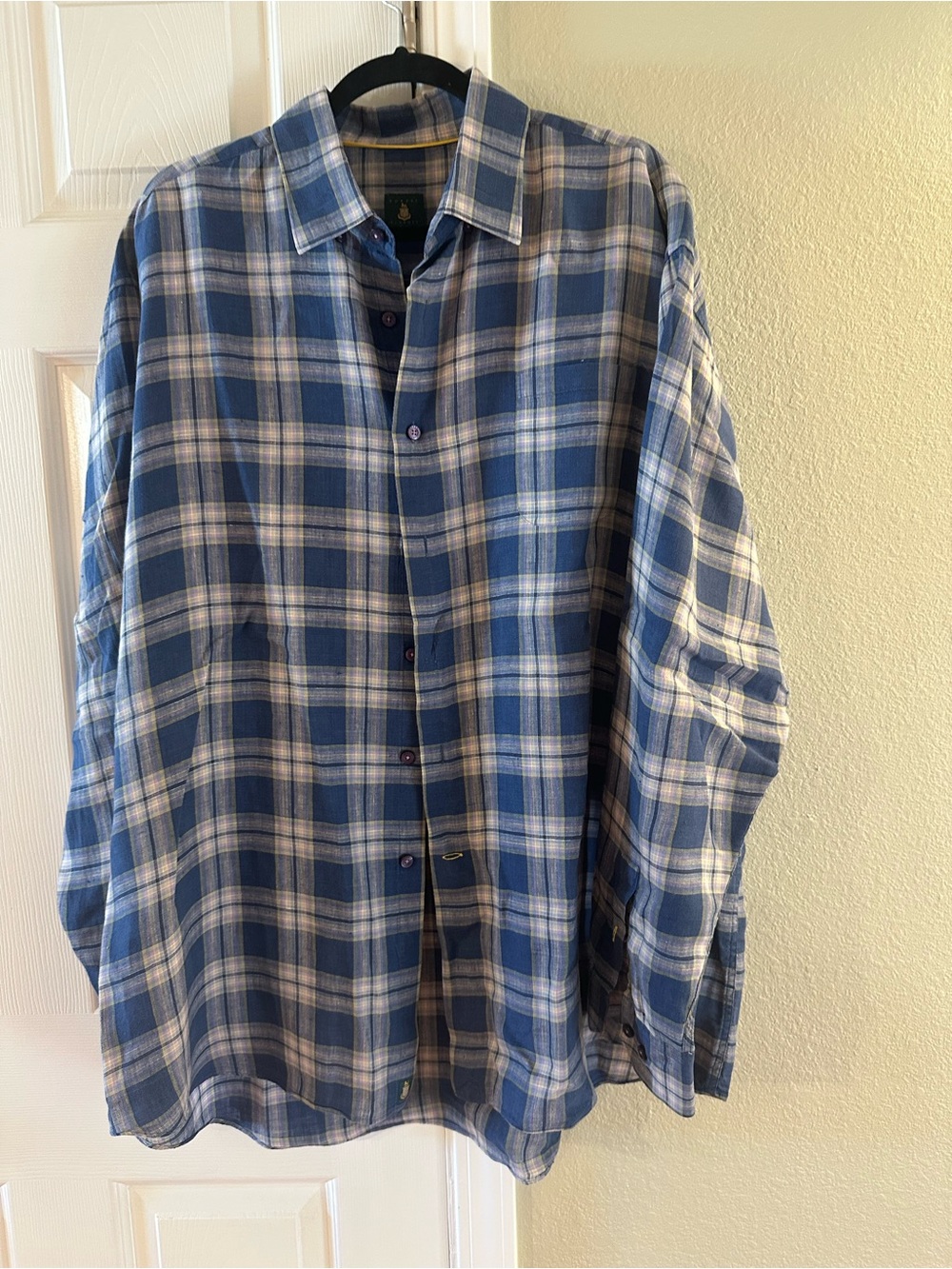 Robert Talbott Blue and White Plaid Button-Down Shirt